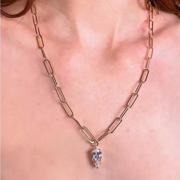 💜Melinda Maria-Samantha Teardrop NecklaceGold|White Diamondettes - Picture 3 of 3